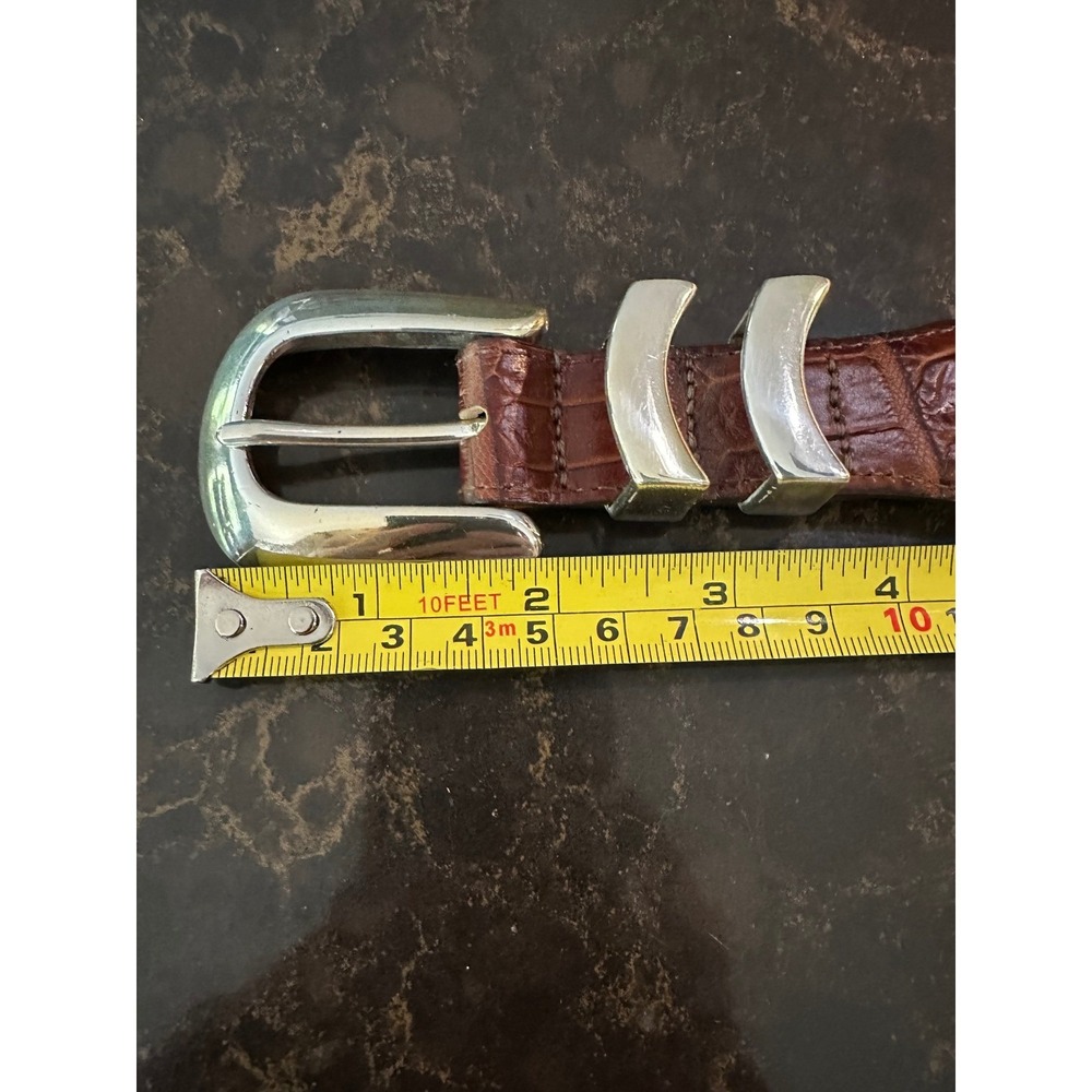 Onyx by Brighton Brown Croc Embossed Leather Western Belt Silver Hardware 36